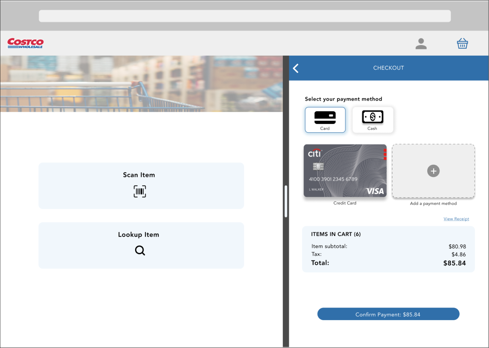 the mid-fi mockup of checkout interface tablet version